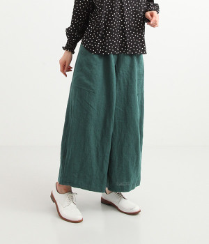 裾タックロングパンツ(グリーン-ONESIZE)