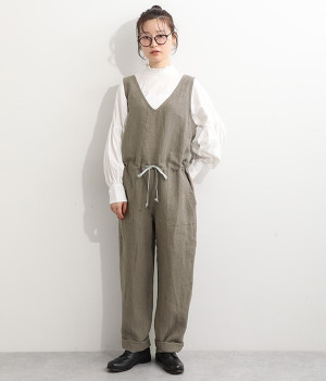 ベルギーリネンオールインワン(グレージュ-ONESIZE)