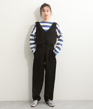 ベルギーリネンオールインワン(ブラック-ONESIZE)