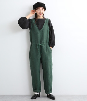 ベルギーリネンオールインワン(グリーン-ONESIZE)