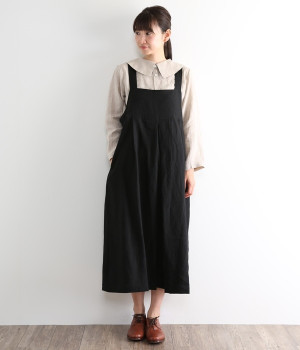 リネンジャンパードレス(ブラック-ONESIZE)