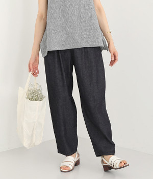 コットンリネンデニムテーパードパンツ(ネイビーワンウォッシュ-ONESIZE)