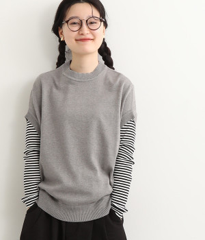 コットンリネンポンチョベスト(グレー-ONESIZE)