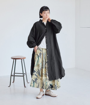 リネンコートワンピース(ブラック-ONESIZE)