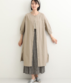 タイプライターラウンドカラー前開きワンピース(ベージュ-ONESIZE)