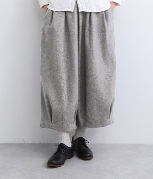 ウールエターミン裾タックボールパンツ(グレー-ONESIZE)
