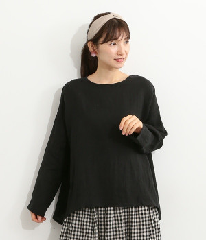 リネンスリット入り長袖プルオーバー