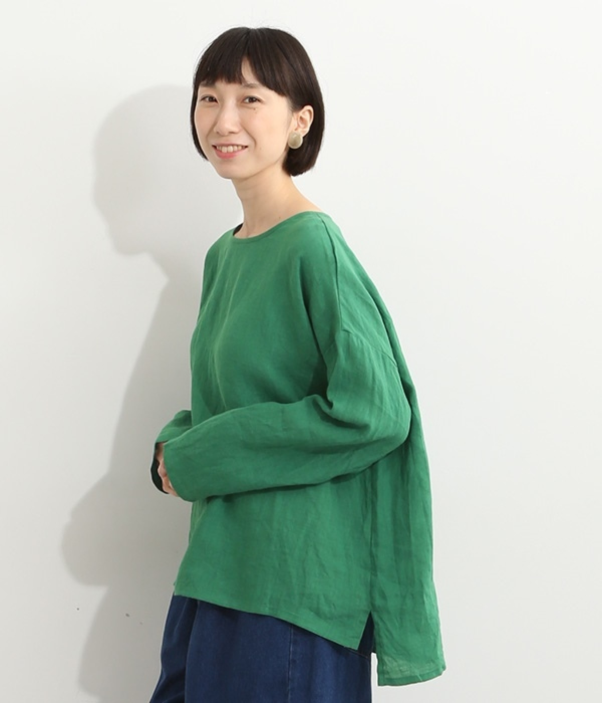 リネンスリット入り長袖プルオーバー(グリーン-ONESIZE)