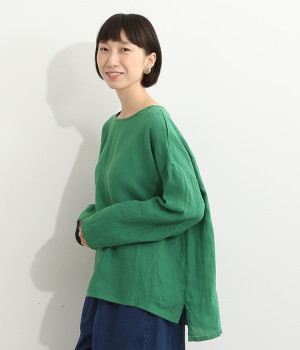リネンスリット入り長袖プルオーバー(グリーン-ONESIZE)