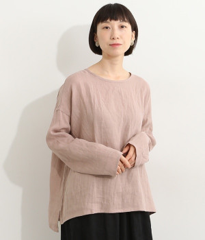 リネンスリット入り長袖プルオーバー(モーヴ-ONESIZE)