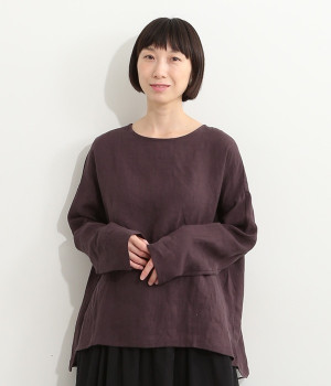 リネンスリット入り長袖プルオーバー(ダークパープル-ONESIZE)