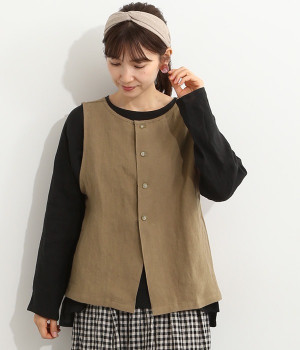2WAYリネンベスト(モカベージュ-ONESIZE)