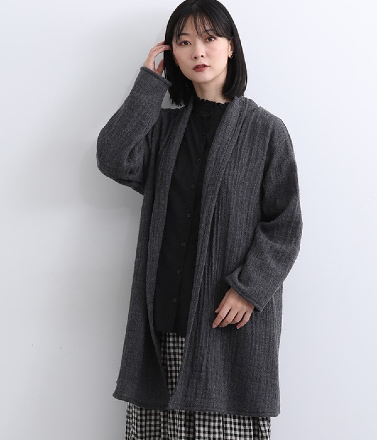 ウールガーゼトッパーカーデ(チャコール-ONESIZE)