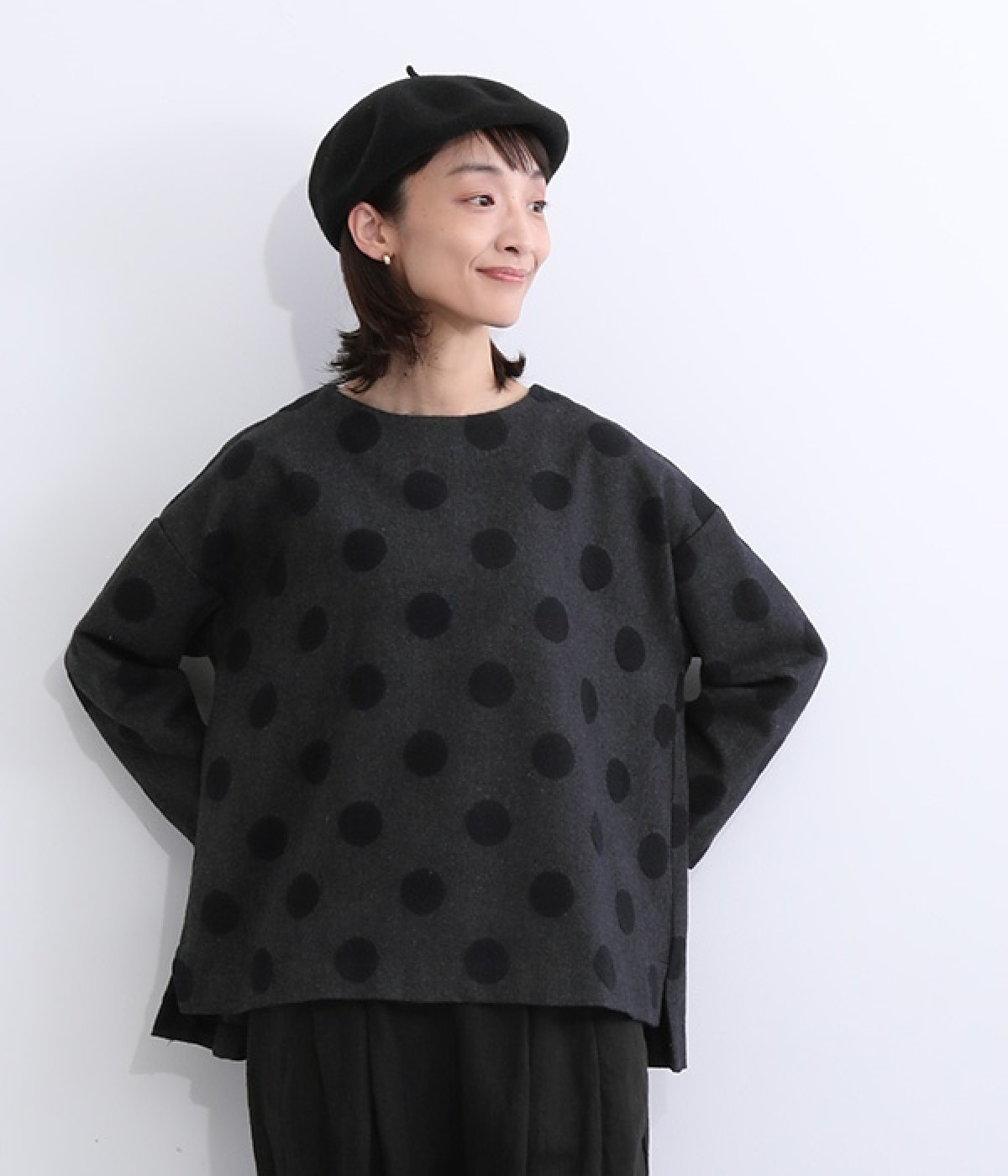 ウールドットビッグブラウス(ブラック-ONESIZE)