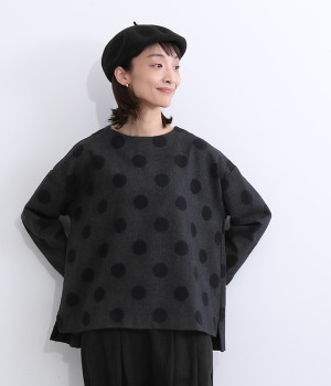 ウールドットビッグブラウス(ブラック-ONESIZE)