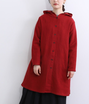 ウールガーゼフードカーディガン(レッド-ONESIZE)