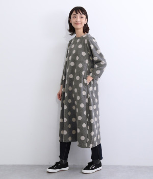 ウールドットコクーンワンピース（グレー・ONESIZE）