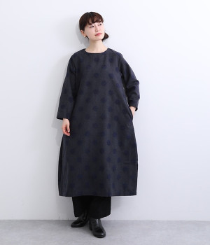 ウールドットコクーンワンピース（ネイビー・ONESIZE）