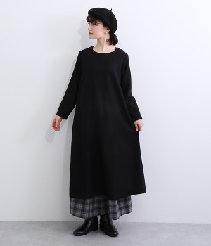 ウールメランジＡラインワンピース(ブラック-ONESIZE)