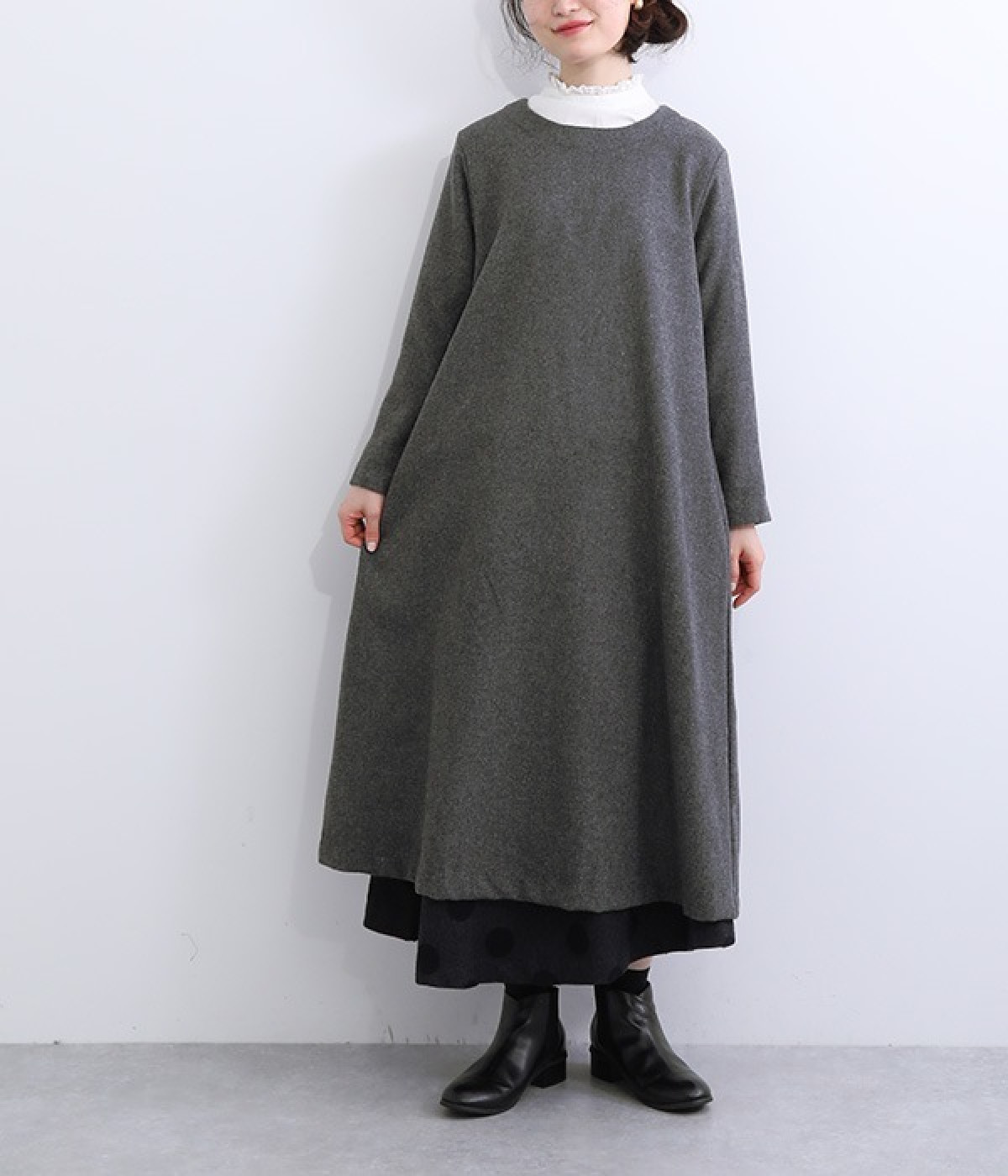 ウールメランジＡラインワンピース(チャコール-ONESIZE)