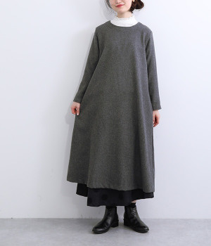 ウールメランジＡラインワンピース(チャコール-ONESIZE)