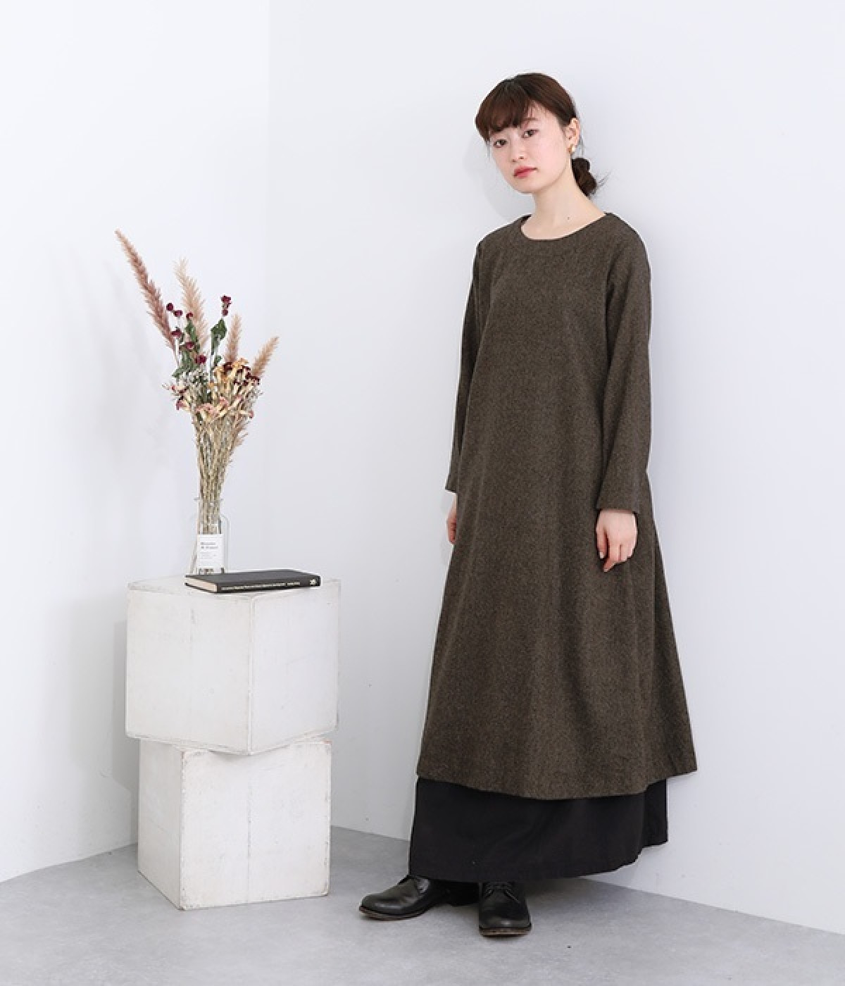 ウールツイードＡラインワンピース(ブラウンツイード-ONESIZE)