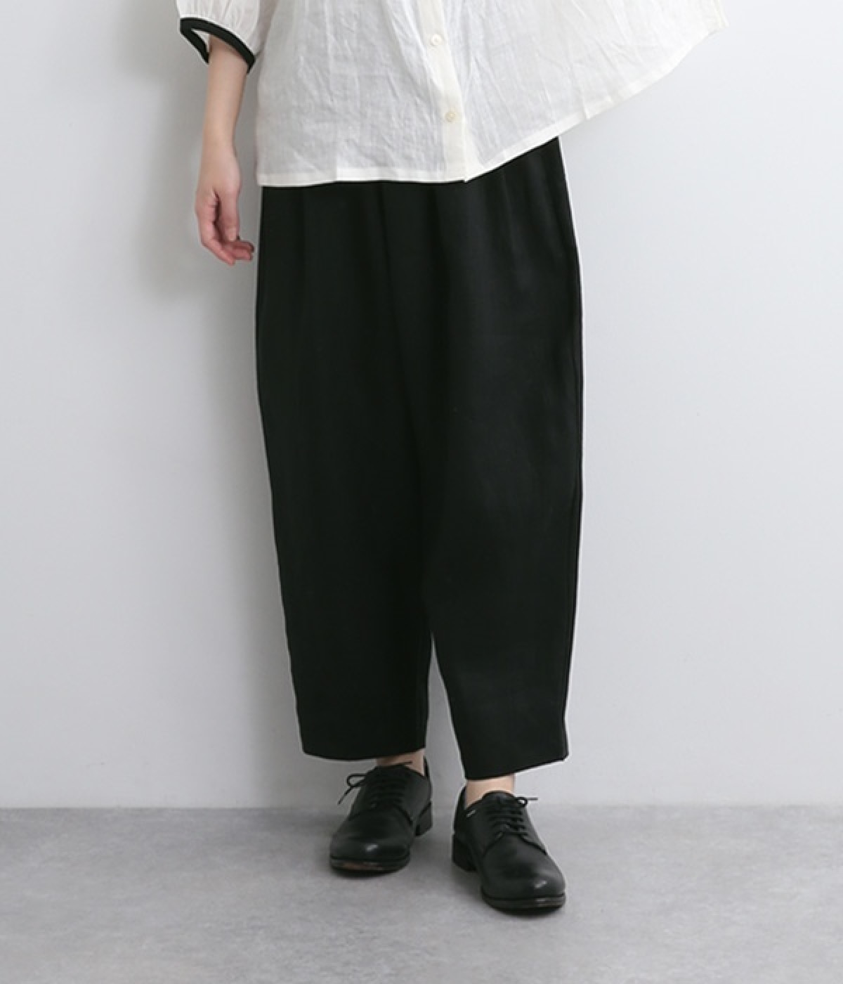 リネン後切替テーパードロングパンツ(ブラック-ONESIZE)