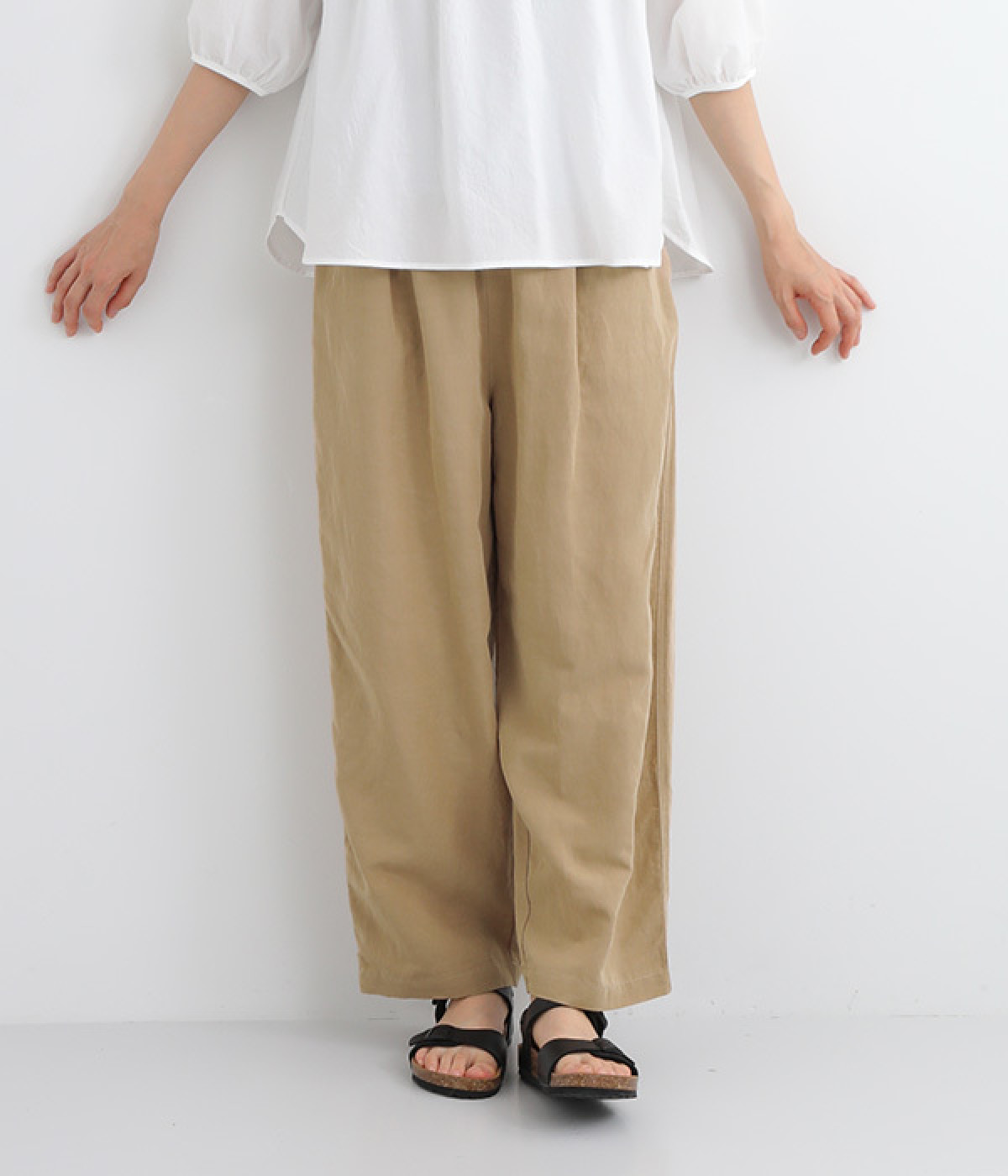 後ポケット付ストレートパンツ(ベージュ-ONESIZE)