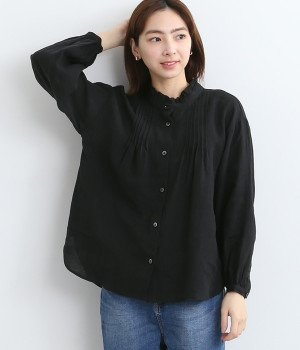 リネン襟フリルピンタックブラウス