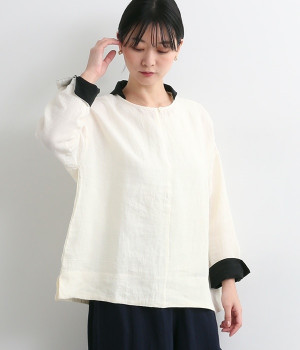 東炊きリネンチビセーラーバイカラーブラウス(オフホワイト×ブラック-ONESIZE)