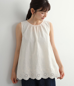 スカラップレースノースリーブブラウス(キナリ-ONESIZE)