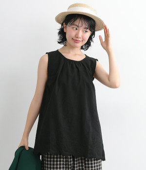 スカラップレースノースリーブブラウス(ブラック-ONESIZE)