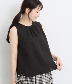 リネンギャザーノースリーブブラウス