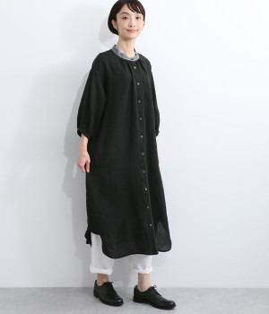 スタンド襟バイカラーワンピース(ブラック×アッシュグレー-ONESIZE)