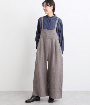 ベルガモリネン胸当て付きサロペット(アッシュブラウン-ONESIZE)