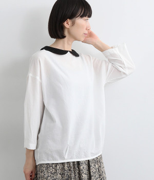 東炊きローン2WAYバイカラー9分袖ブラウス(オフホワイトｘブラック-ONESIZE)