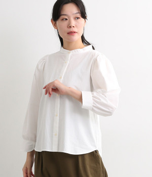 近江晒袖山ギャザー入りブラウス(オフホワイト-ONESIZE)