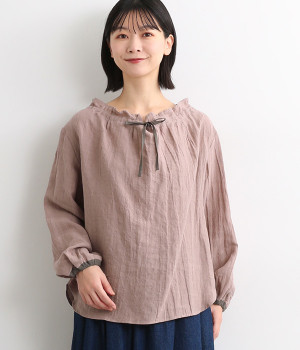 フレンチリネンネック前リボン配色ブラウス(モーヴ-ONESIZE)