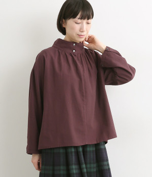 コットンカシミヤハイネック襟ブラウス(ボルドー-ONESIZE)