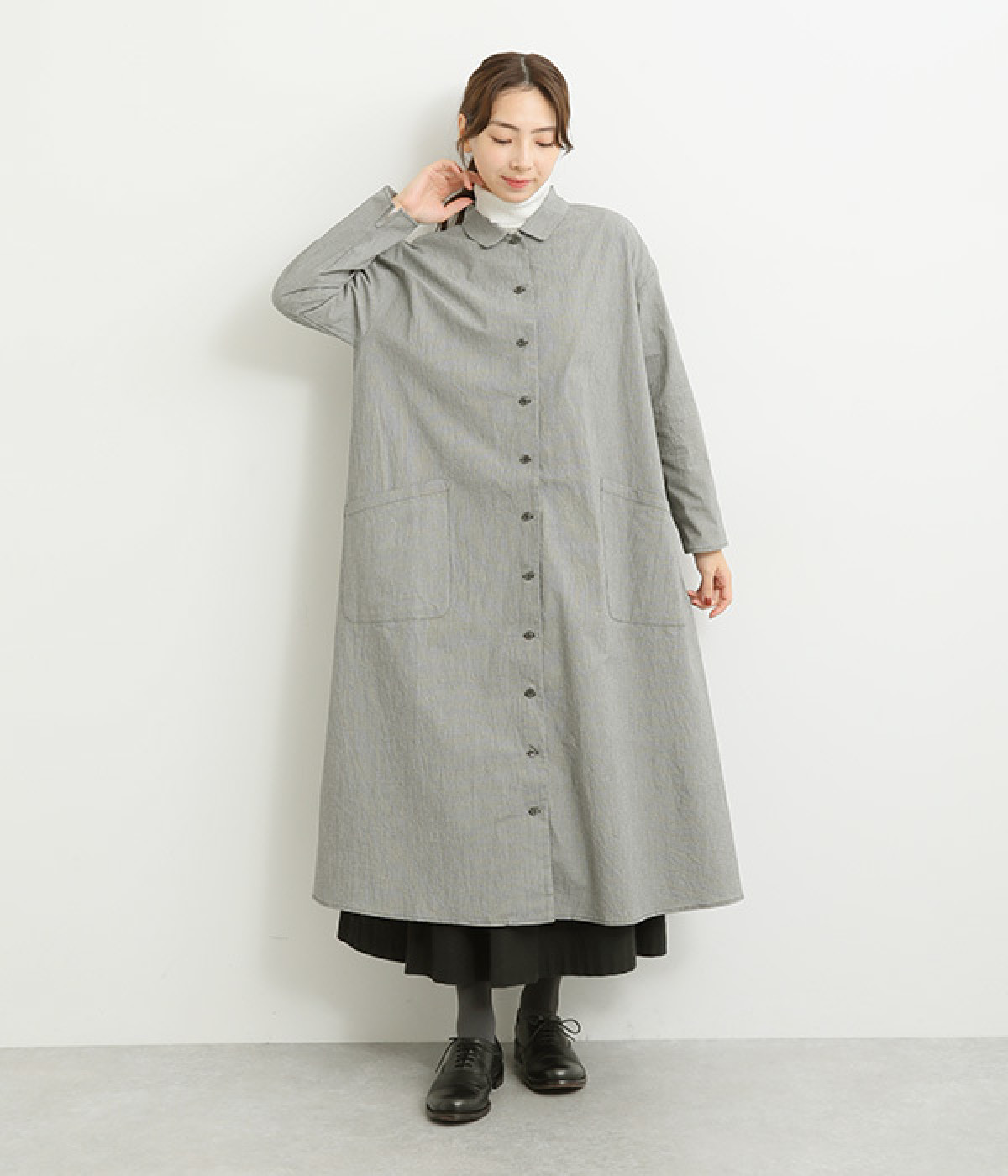 Aラインシャツワンピース(ギンガムチェック-ONESIZE)