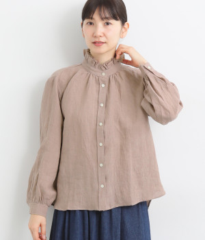 フレンチリネンフラワーネックブラウス(モーヴ-ONESIZE)