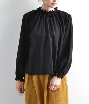 東炊きローンシャーリングブラウス(ブラック-ONESIZE)