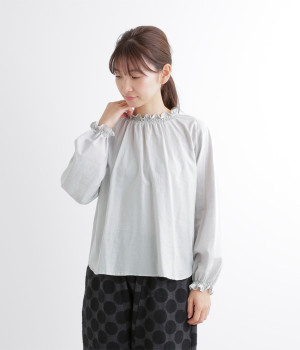 東炊きローンシャーリングブラウス(ライトグレー-ONESIZE)