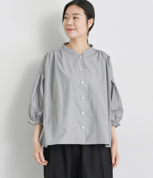 ピンストライプスタンドカラーブラウス(ブラック-ONESIZE)