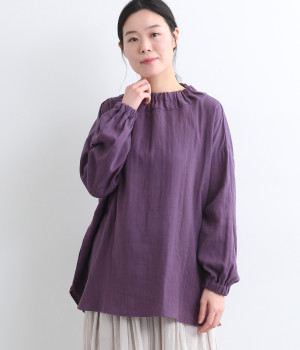 スラブWガーゼボトルネックチュニックブラウス(アッシュパープル-ONESIZE)