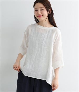 リネンバックタック６分袖ブラウス(オフホワイト-ONESIZE)