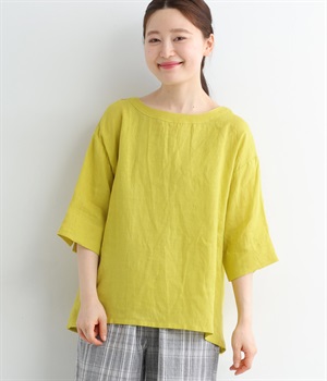 リネンバックタック６分袖ブラウス(イエロー-ONESIZE)