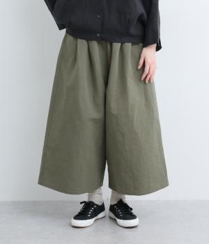 コットンリネンナイロンガウチョパンツ(カーキ-F)