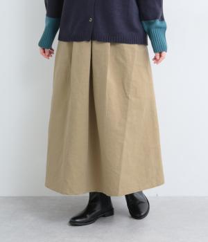 コットンリネンナイロンベルト付きタックスカート(ベージュ-F)