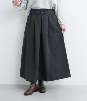 コットンリネンナイロンベルト付きタックスカート(チャコールグレー-F)